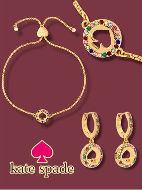 Kate Spade Spot The Spade Pave Multicolor Huggies & Bracelet NWOT MSRP: $48.00